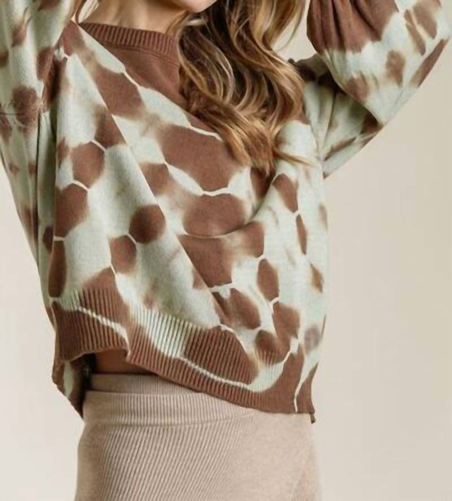 Trendsi - Umgee Full Size Ribbed Hem Tie Dye Round Neck Sweater Plus Size