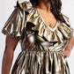 The Curve La - Plus Size Faux Leather Tiered Puff Sleeve Short Dress