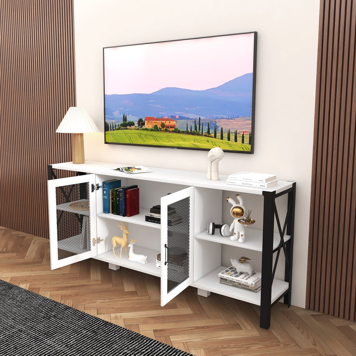 लिविंग रूम और बेडरूम के लिए इंडस्ट्रियल टीवी स्टैंड
