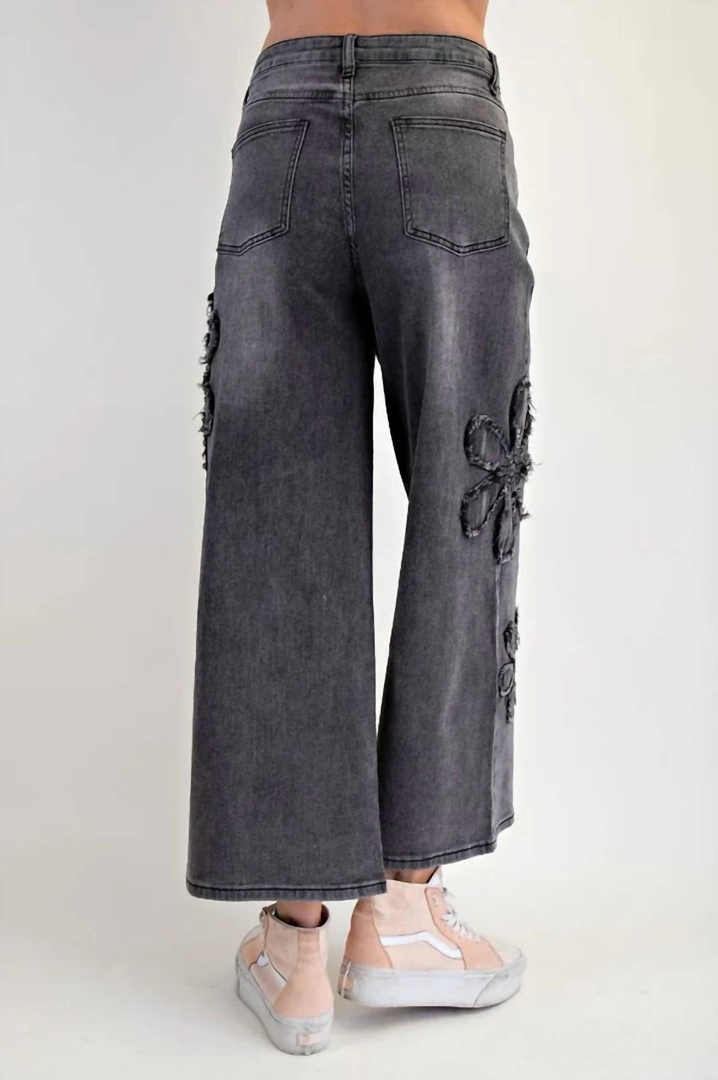 Easel - Wide Leg Denim Daisy Stretch Pants