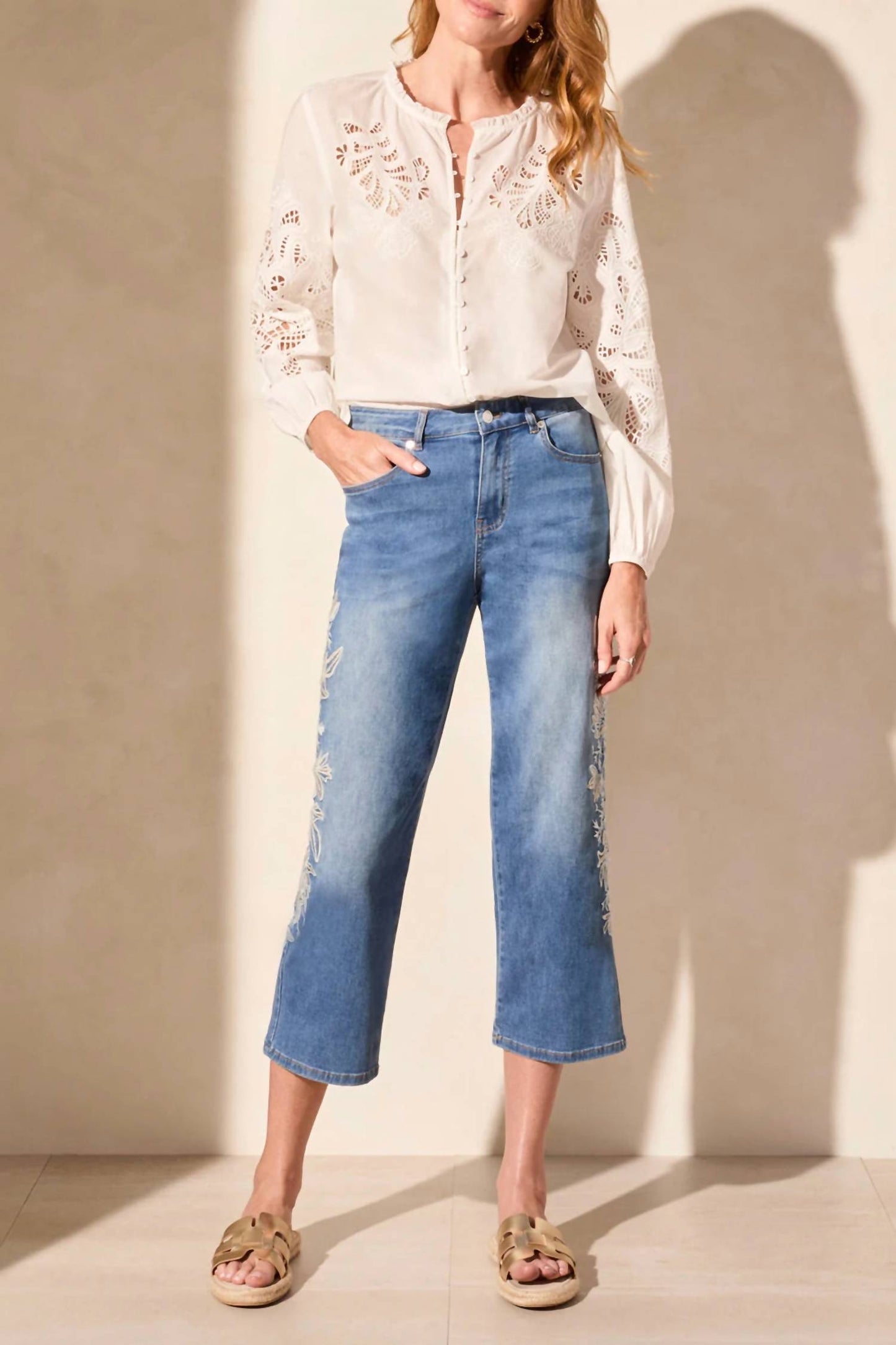 Tribal - Audrey Girlfriend Crop Jeans With Embroidery