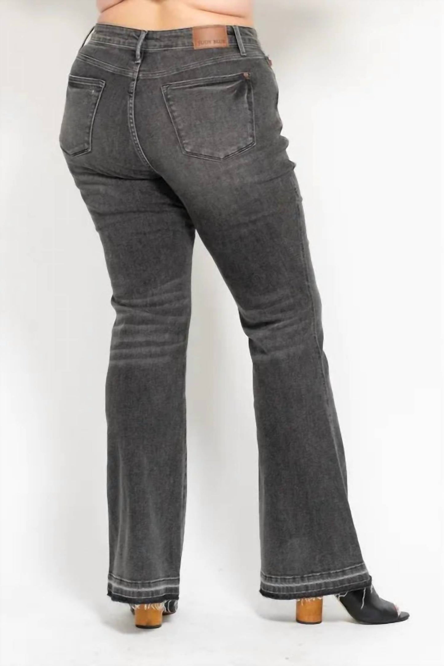 Judy Blue - Full Size Midi Rise Tummy Control Release Hem Flare Jeans