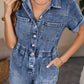 Aapparella - Short Sleeve Denim Button Front Romper