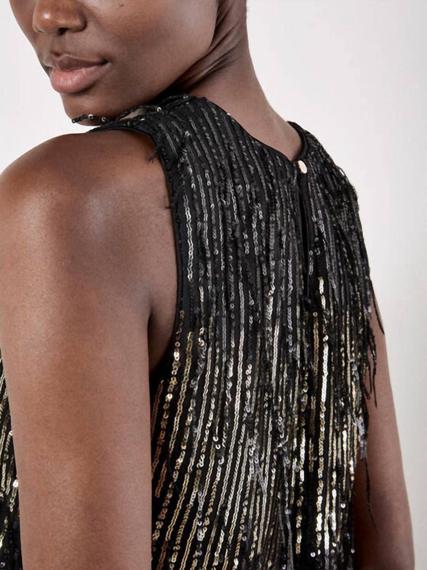 Apricot - Sequin Stripe Fringe Top