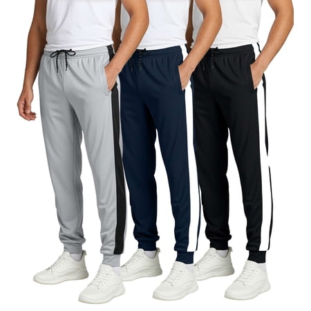 Real Essentials 3 Pack Mens Mesh Jogger Athletic Sweatpants with Pockets Big and Tall