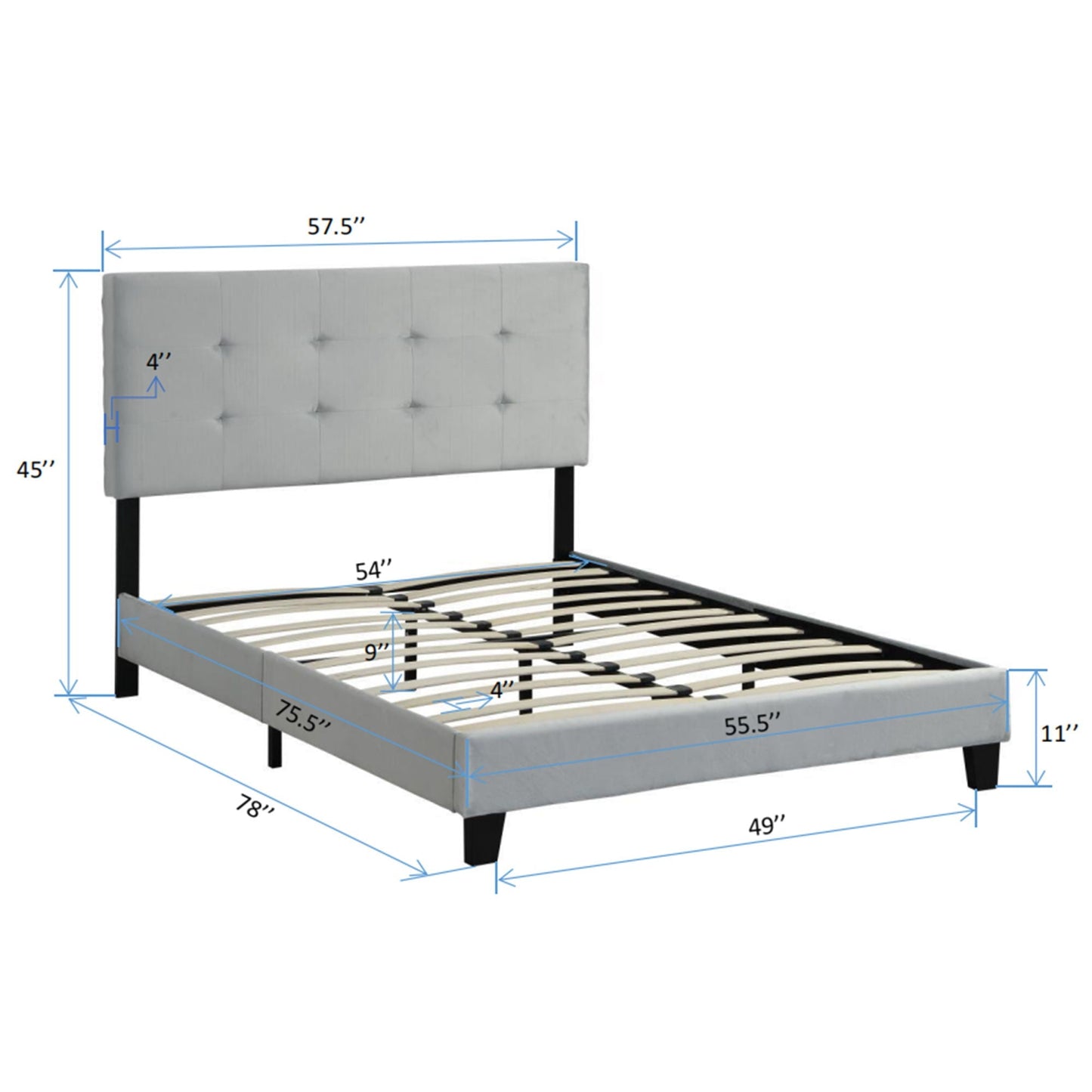Full Size Upholstered Platform Bed Frame With Tufted Headboard - Gray