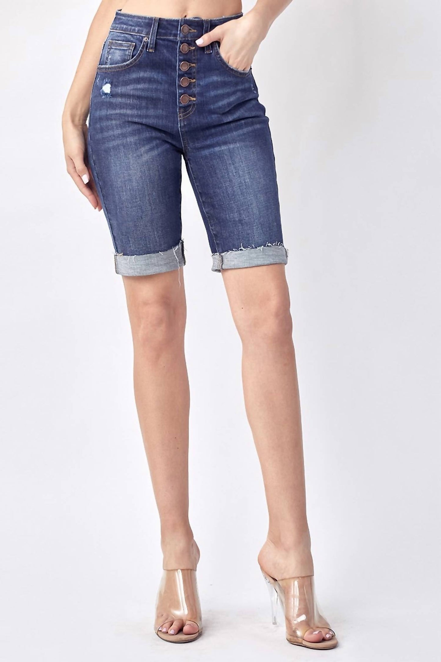 Risen - High-rise Button Fly Bermuda Shorts