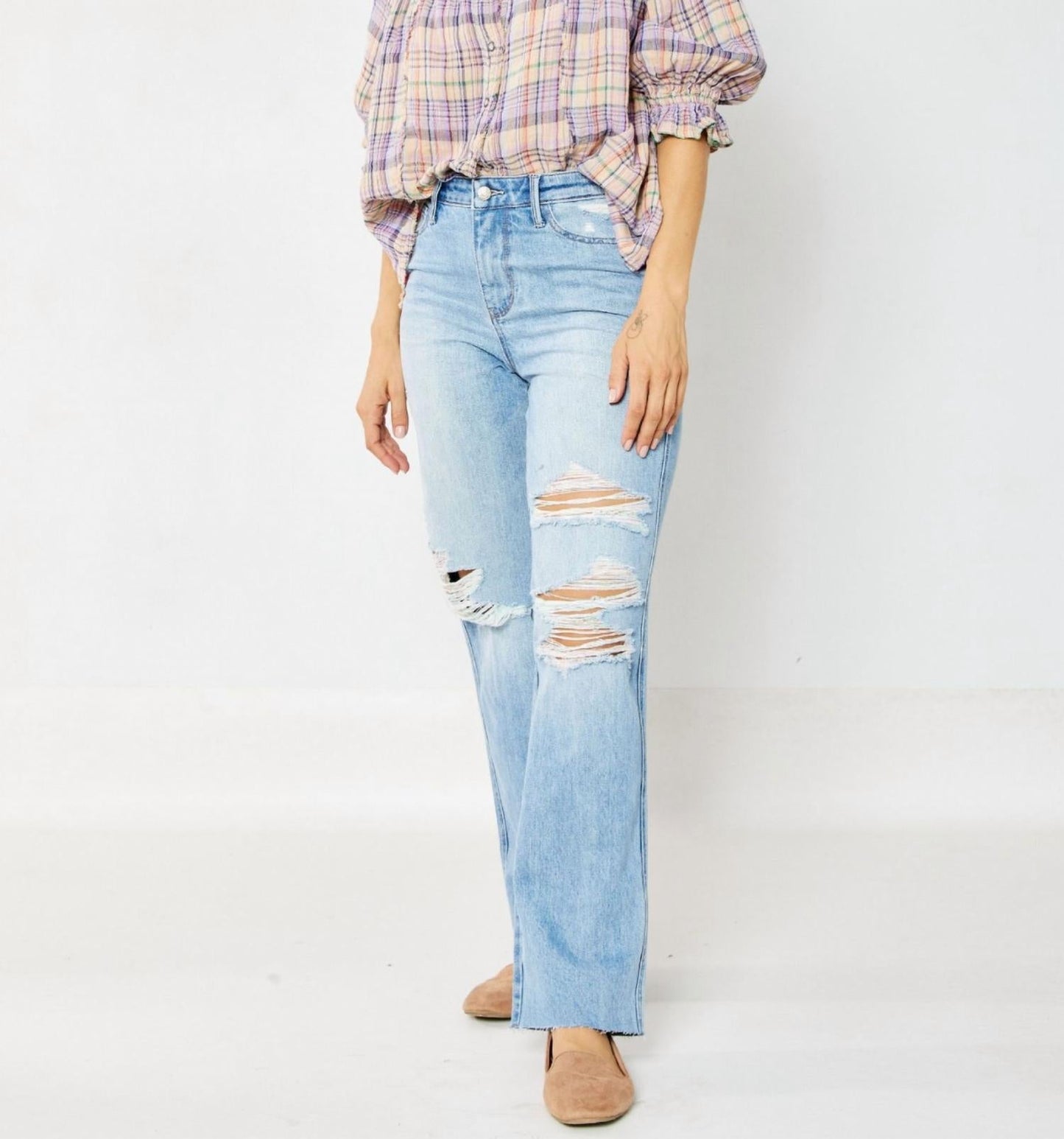 Judy Blue - High Waisted Rigid Magic 90's Destroy Straight Jeans