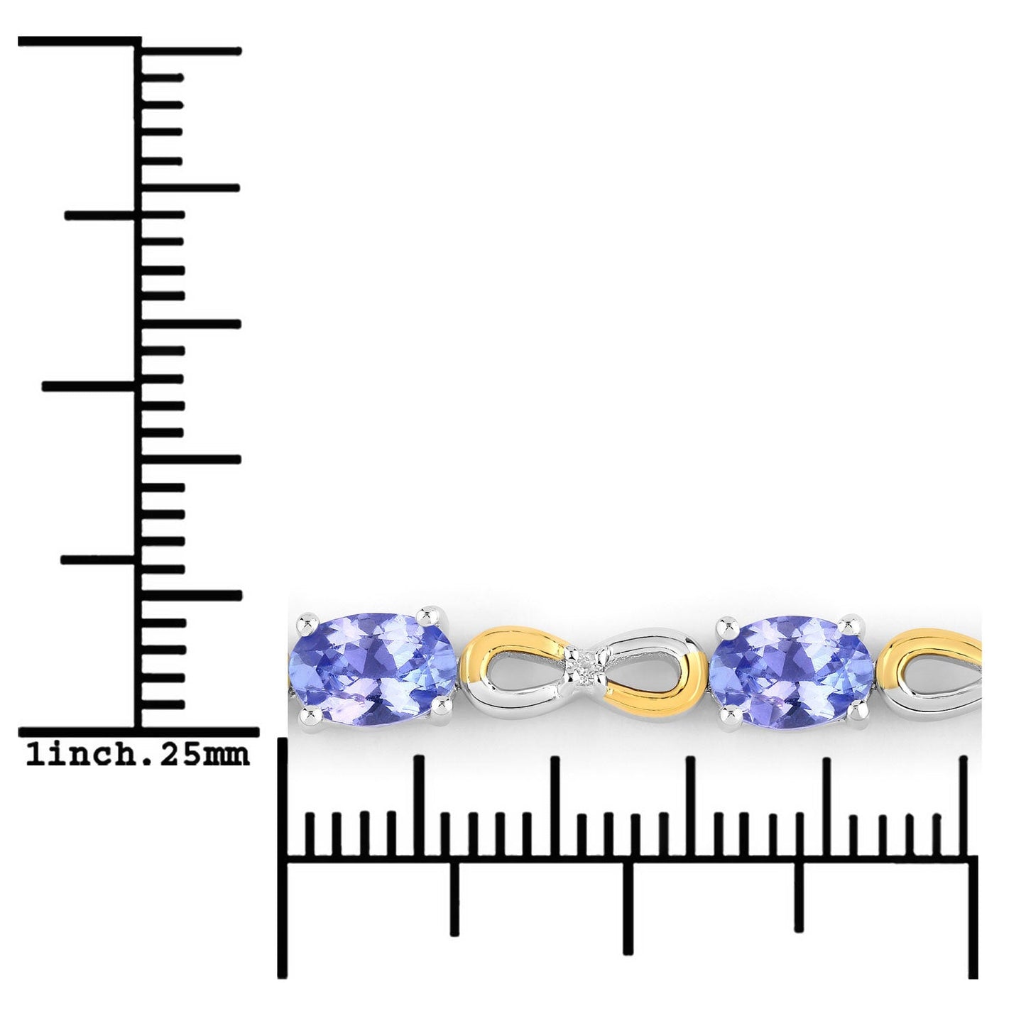 1.81 कैरेट असली तंज़ानाइट और सफ़ेद पुखराज .925 स्टर्लिंग सिल्वर ब्रेसलेट