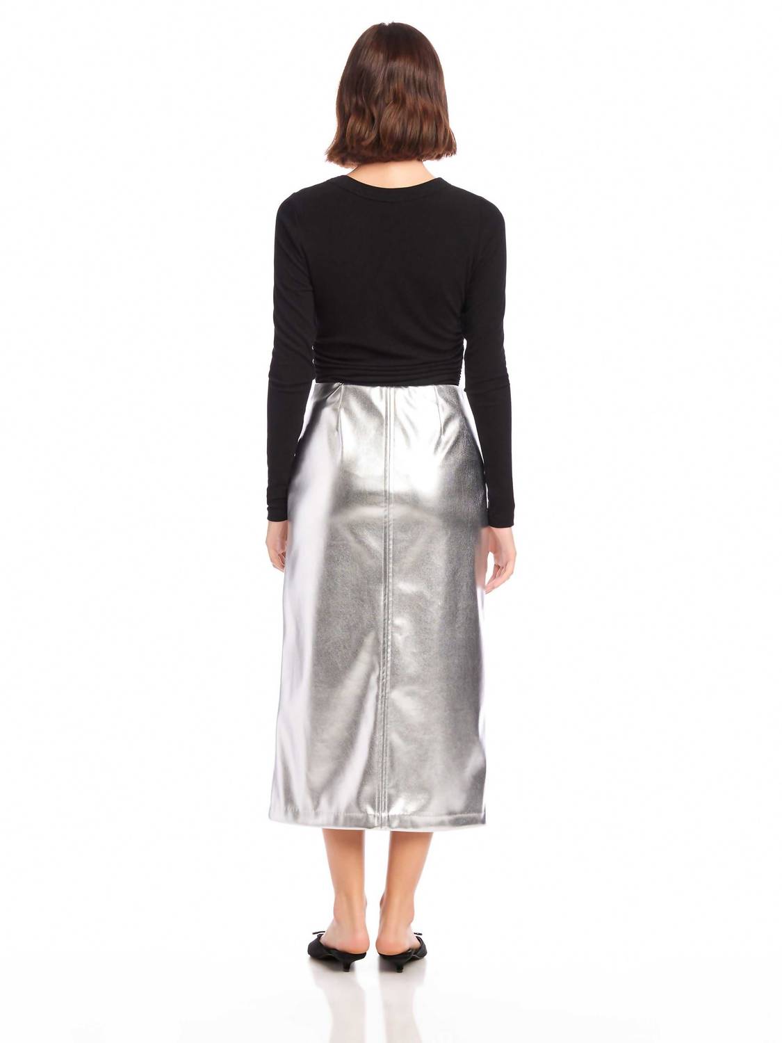 Fifteen Twenty - Kaia Faux Leather Front Slit Midi Skirt