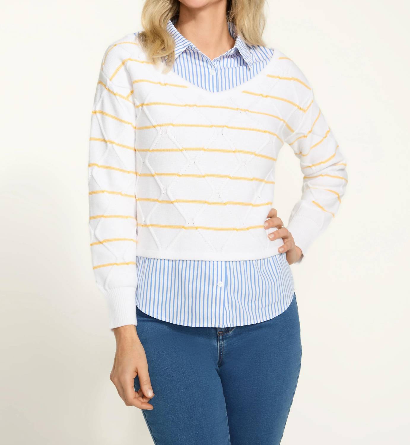 Fdj - Long Sleeve Mix Media Sweater