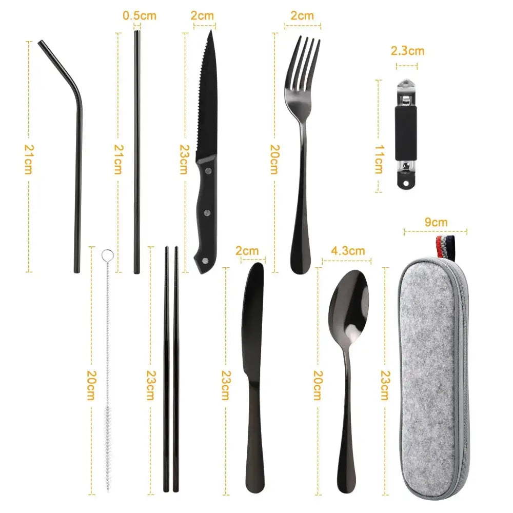9-piece Stainless Steel Camping Cutlery Set with Travel Case