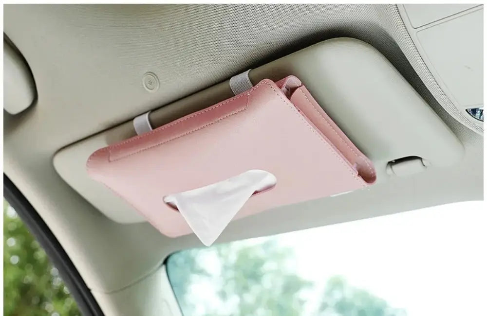 Premium Leather Car Sun Visor Tissue Box Holder
