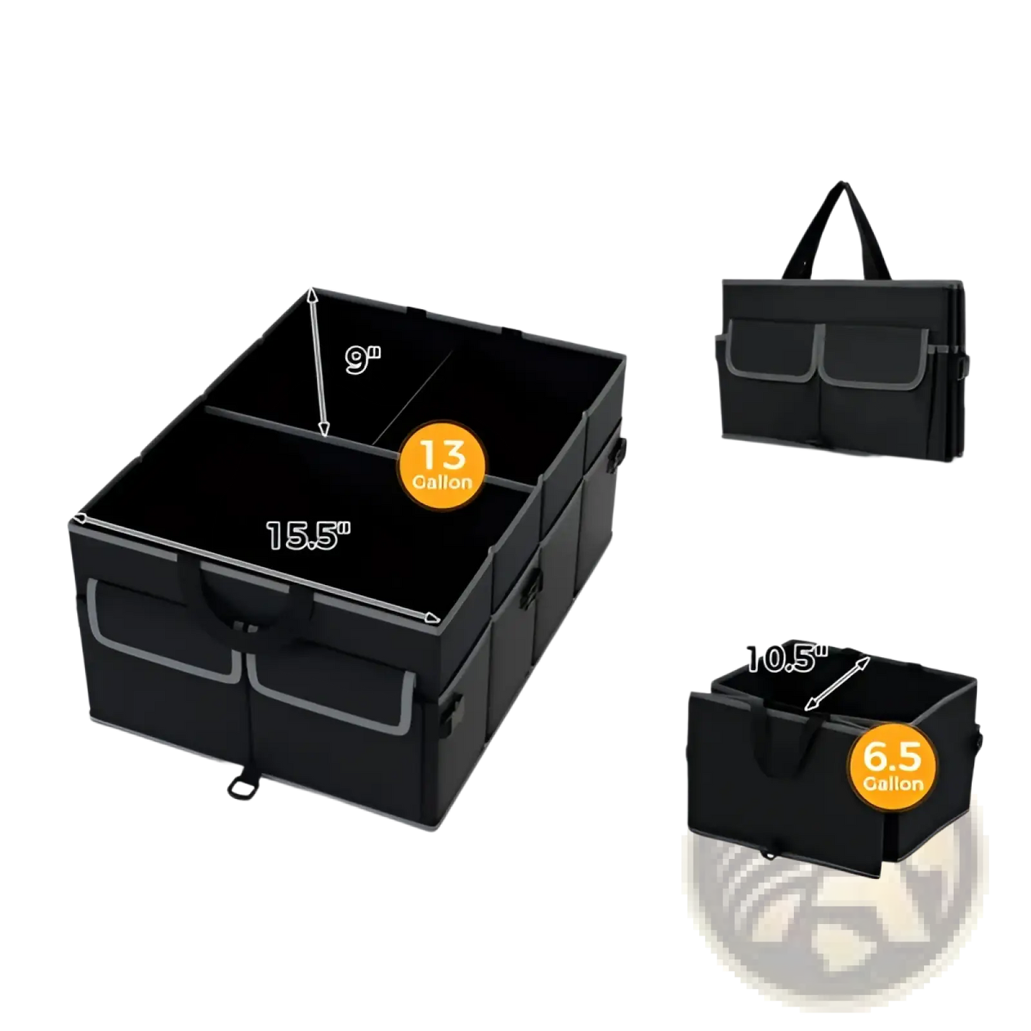 Car Trunk Organizer 13 Gallon 3 Compartments Black