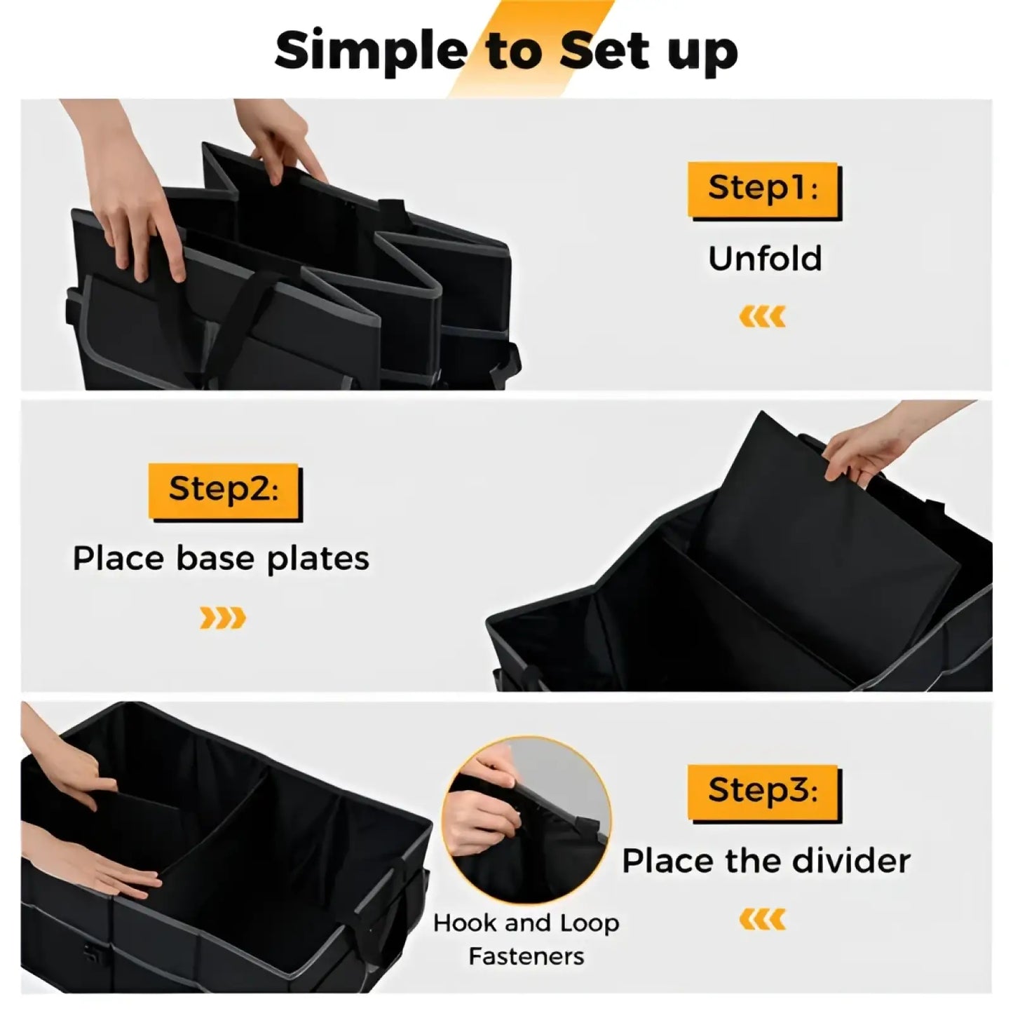 Car Trunk Organizer 13 Gallon 3 Compartments Black
