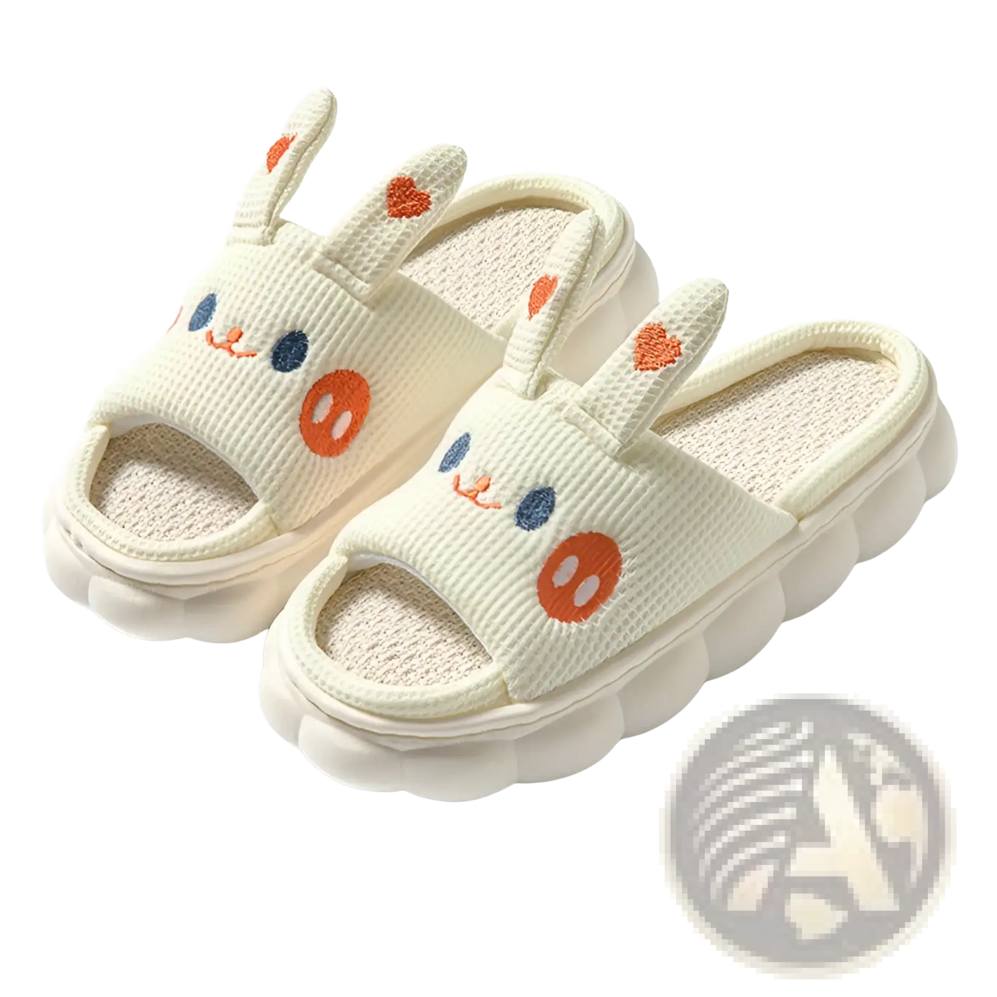 Cartoon Animal Embroidered Open Toe Linen Slippers