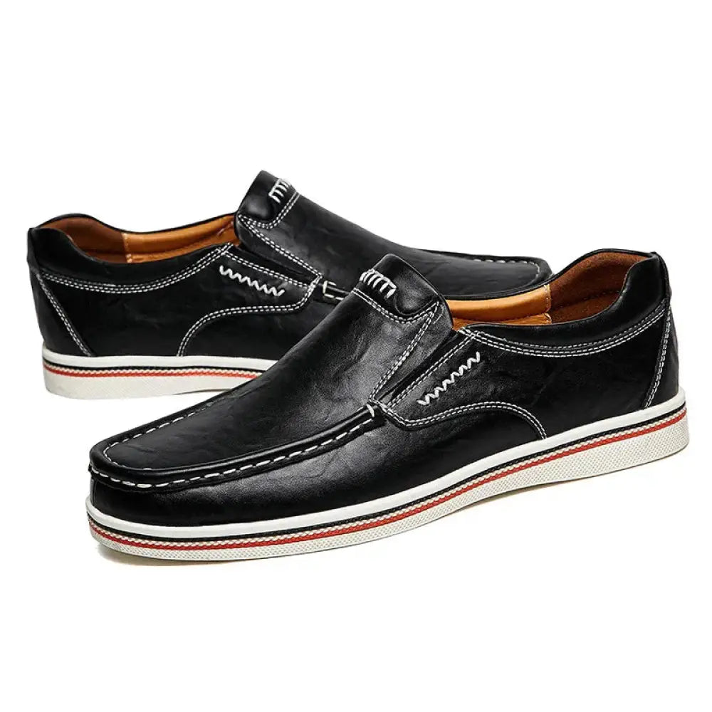 Men's British Leather Striped Sole Slip on Shoes