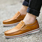 Men's British Leather Striped Sole Slip on Shoes