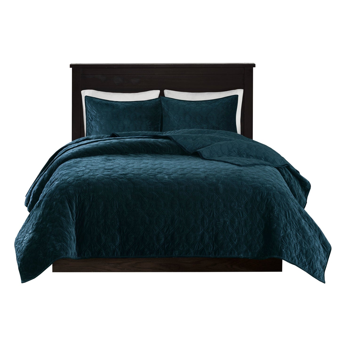 3 Piece Velvet Quilt Set Teal King/Cal King