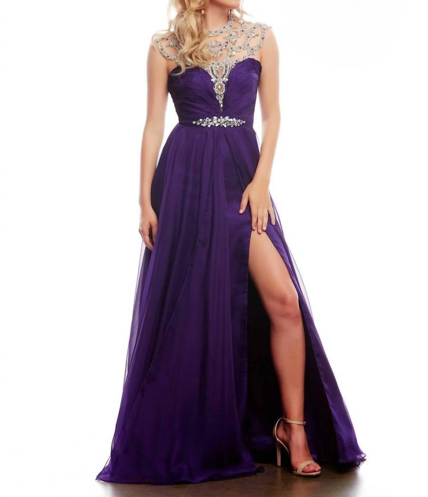 Mac Duggal - Beaded Illusion Neck Gown with Overskirt