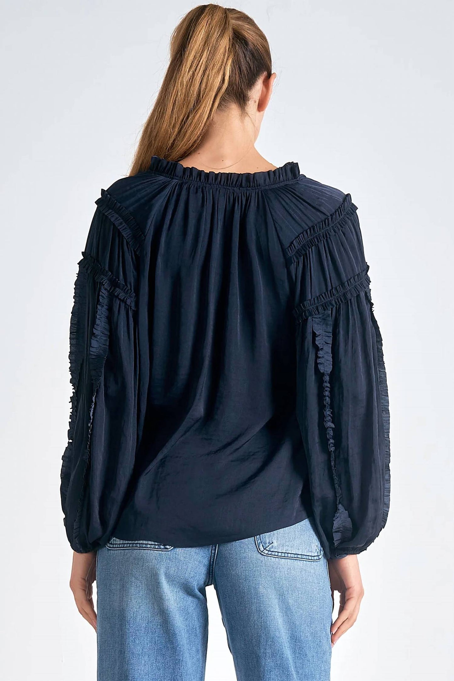 Elan - Long Sleeve Tie Neck Top