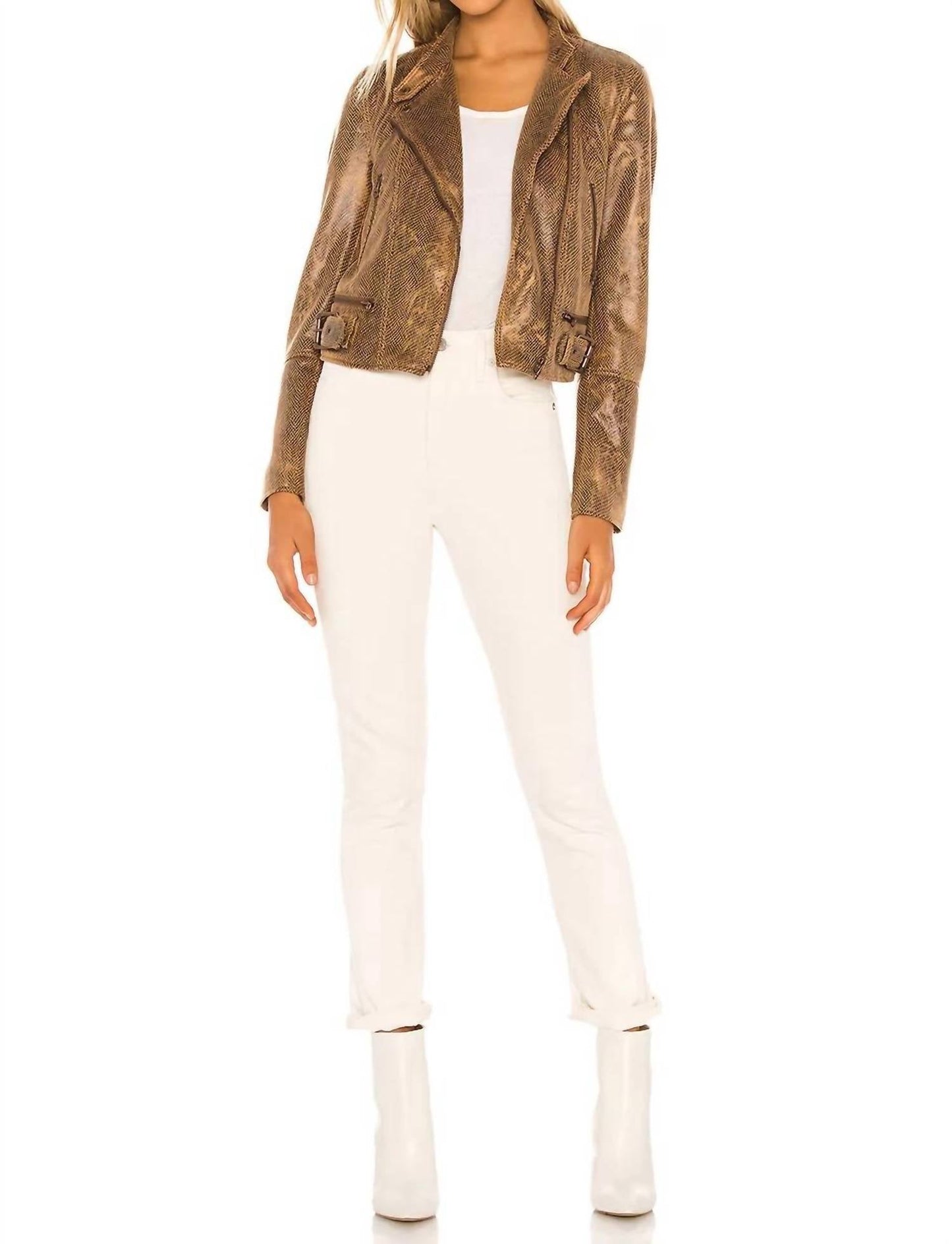Free People - Snakeskin Fenix Faux Suede Leather Moto Jacket
