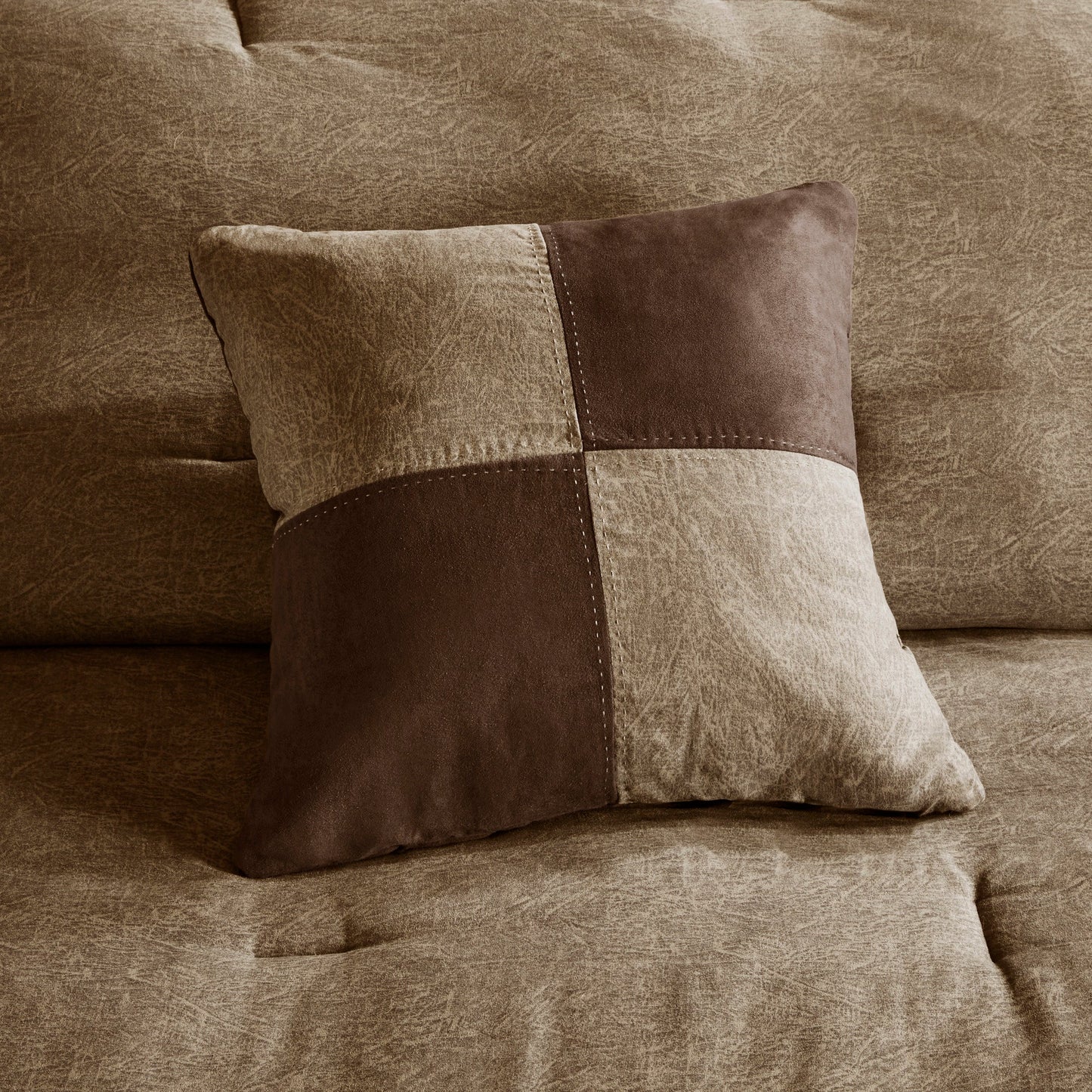 7 Piece Faux Suede Comforter Set Brown King