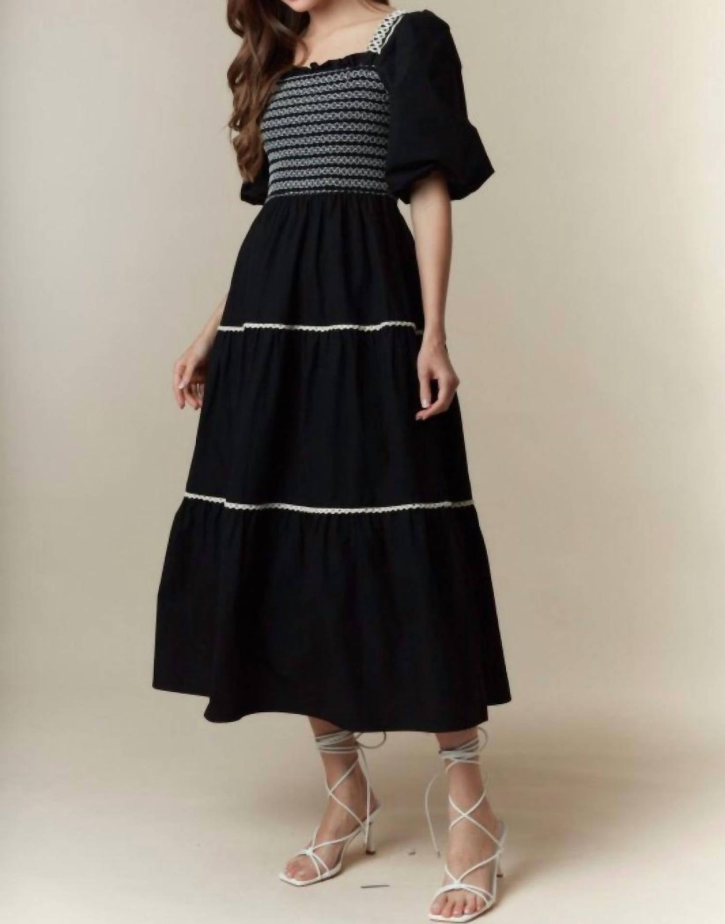 Peach Love - Katie Smocked Fall Midi Dress