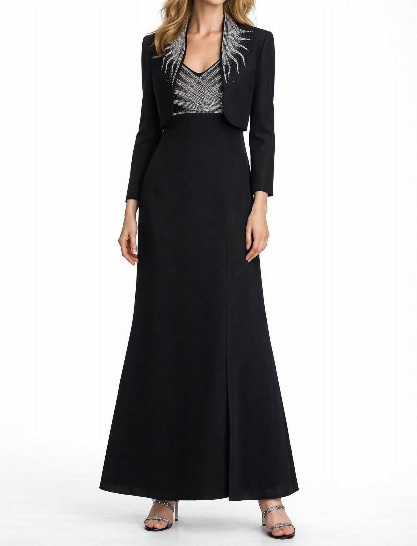 Alexander By Daymor - Beaded V-neck Evening Gown With Matching Bolero