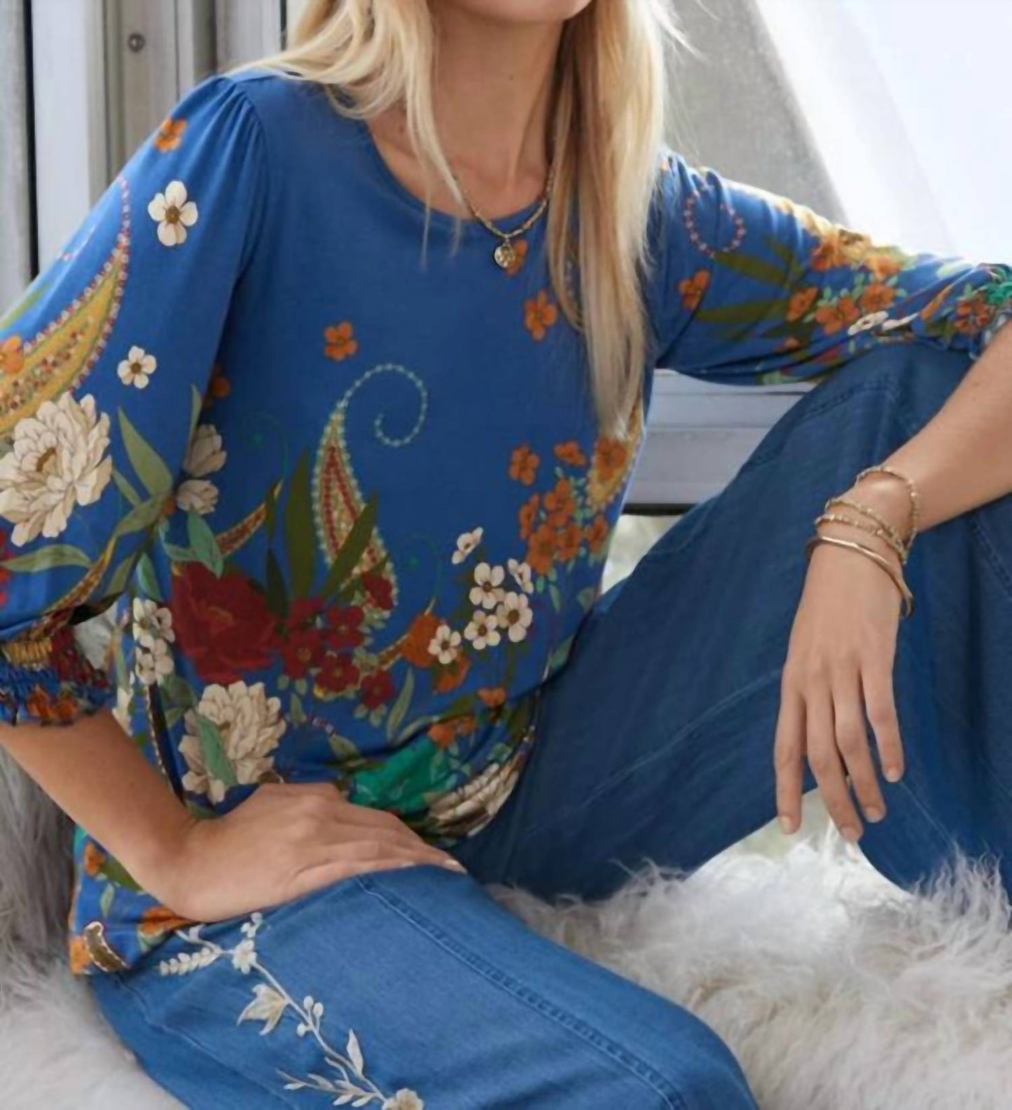 Johnny Was - TEE BEE SMOCKED SLEEVE TEE