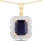 4.07 Carat Genuine Iolite and White Diamond 14K Yellow Gold Pendant