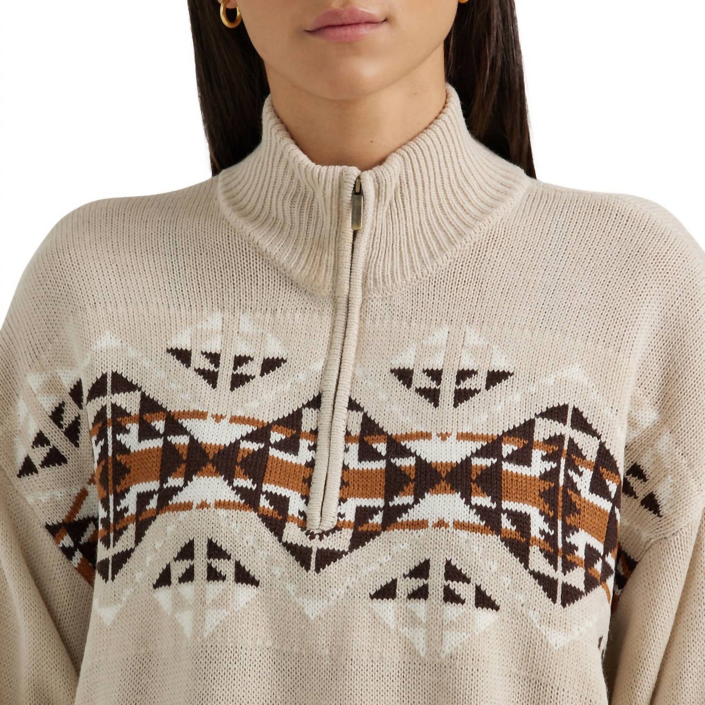 Wrangler - Retro Western Vintage Quarter Zip Relaxed Sweater