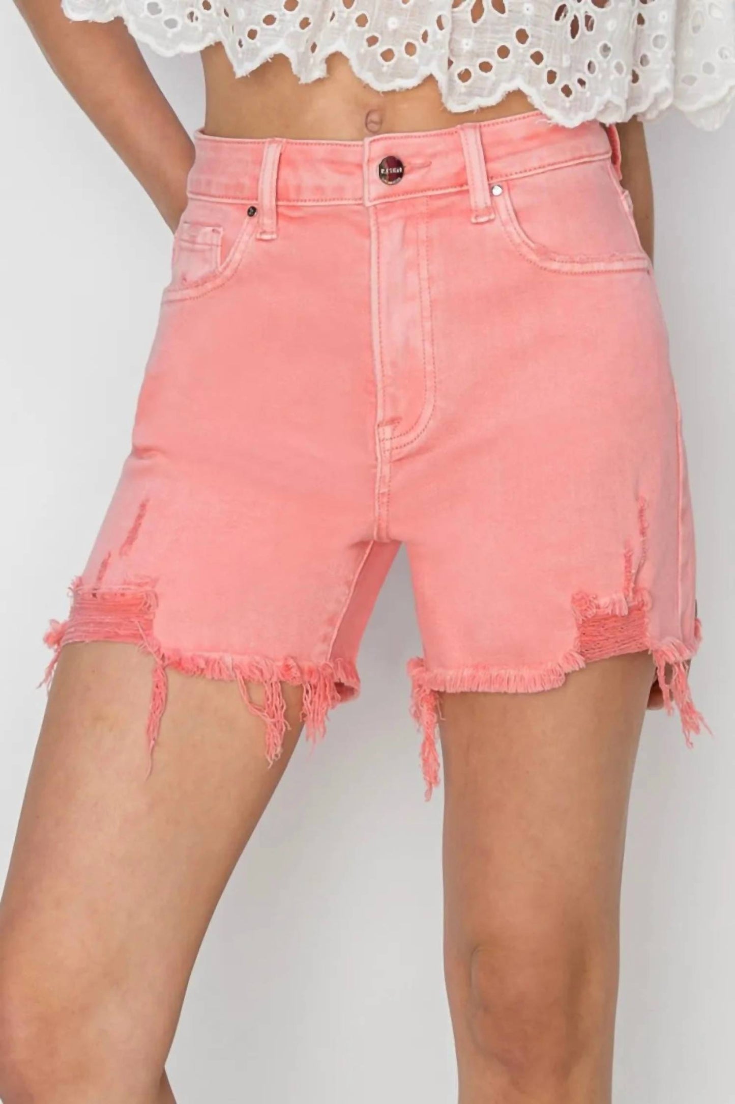 Risen - High Rise Distressed Denim Shorts