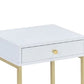 Coleen White & Brass Finish Accent Table with Drawer