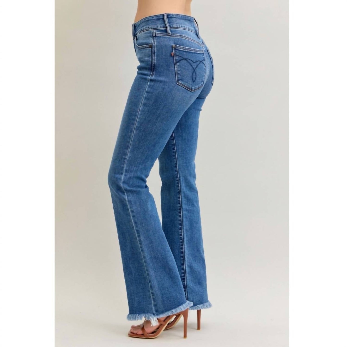 Judy Blue - High Waist Double Button Fray Hem Bootcut Jeans