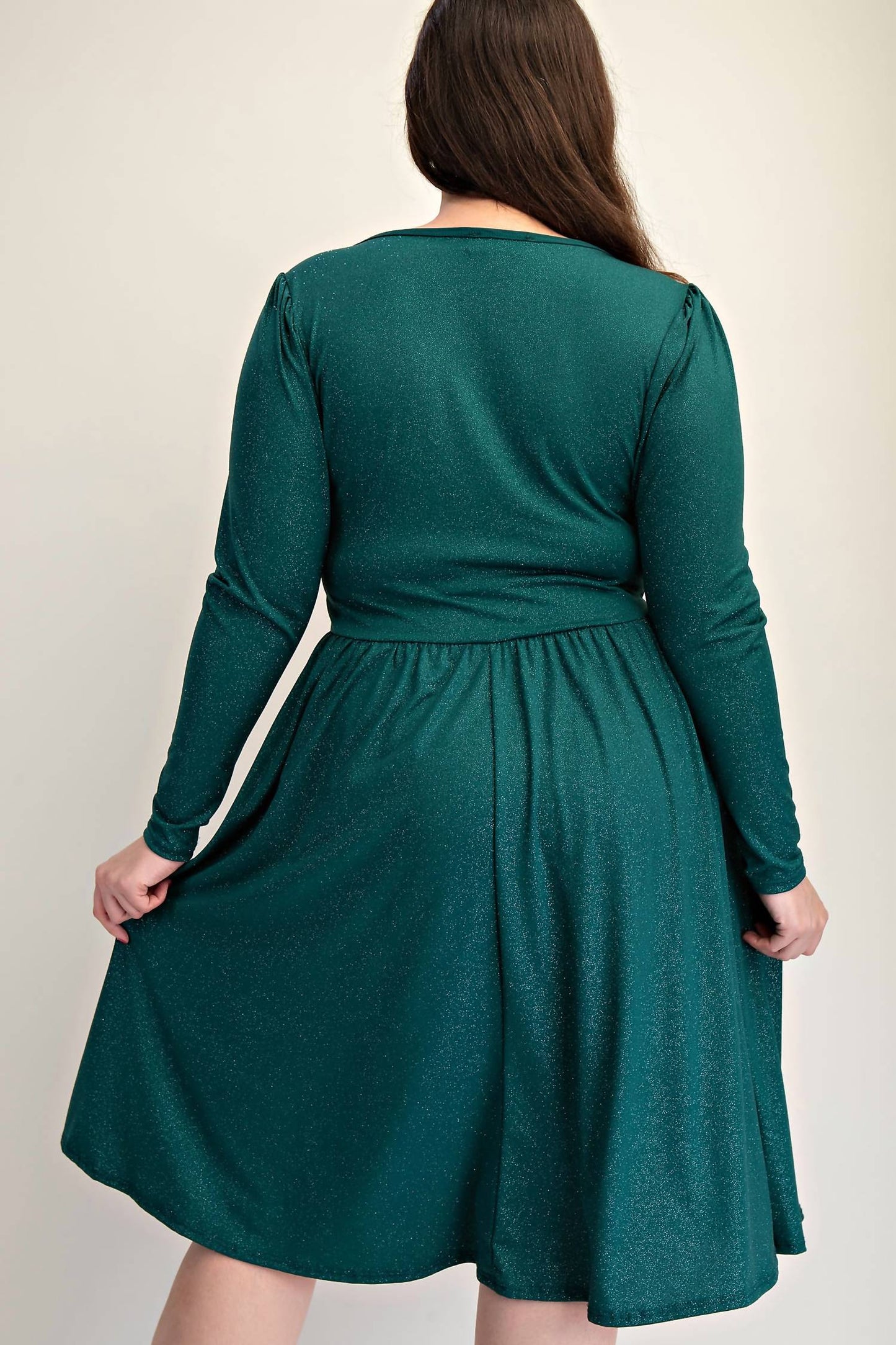 The Curve La - Plus Size Glitter Knit Flare Dress With Bow Details