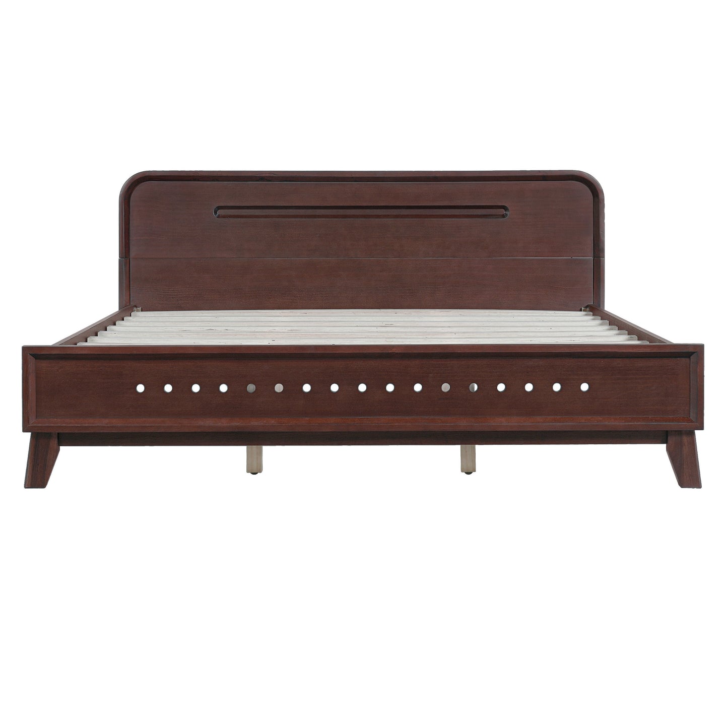 Pine Solid Wood Queen Size Bed, Dark Walnut