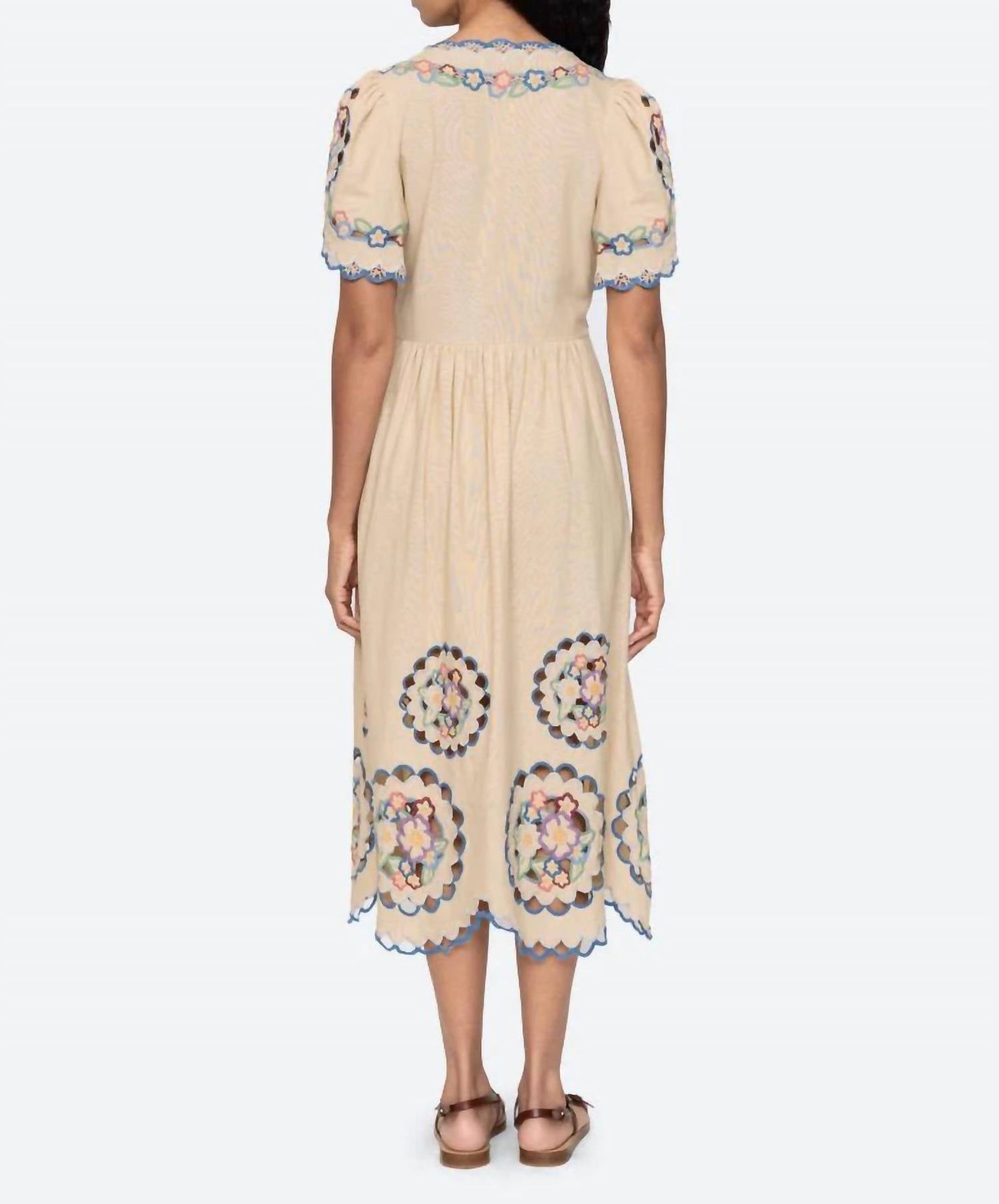 Sea - Melinda Embroidered Short Sleeve Midi Dress
