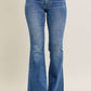 Judy Blue - Mid Rise Vintage Wash Flare Jeans With Distressed And Fray Hem