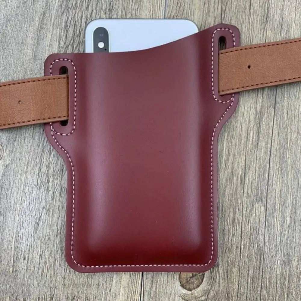 Brown Pu Leather Phone Holster with Belt Loop and Card Slots