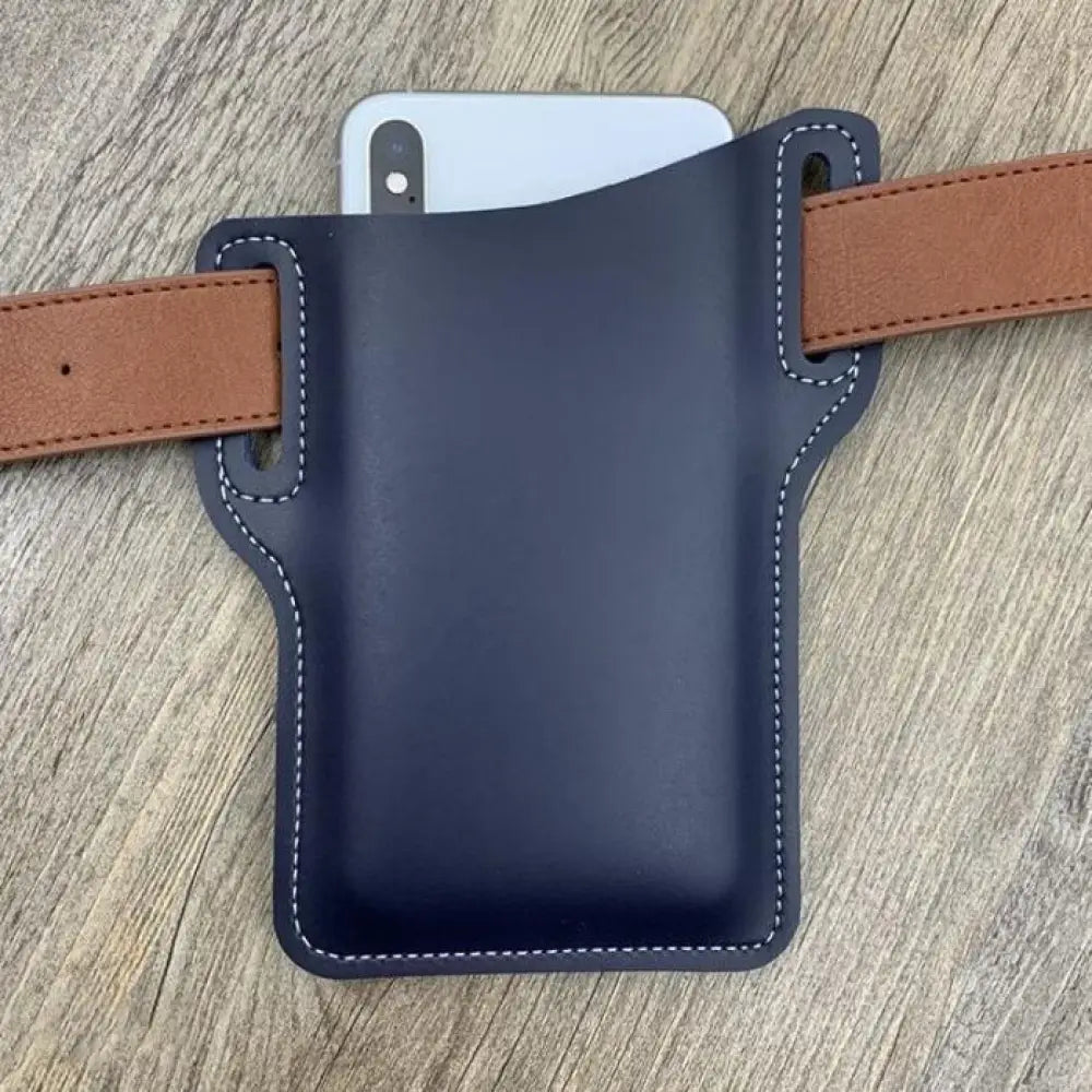 Brown Pu Leather Phone Holster with Belt Loop and Card Slots