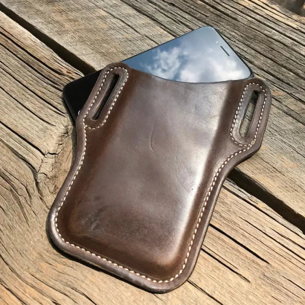 Brown Pu Leather Phone Holster with Belt Loop and Card Slots