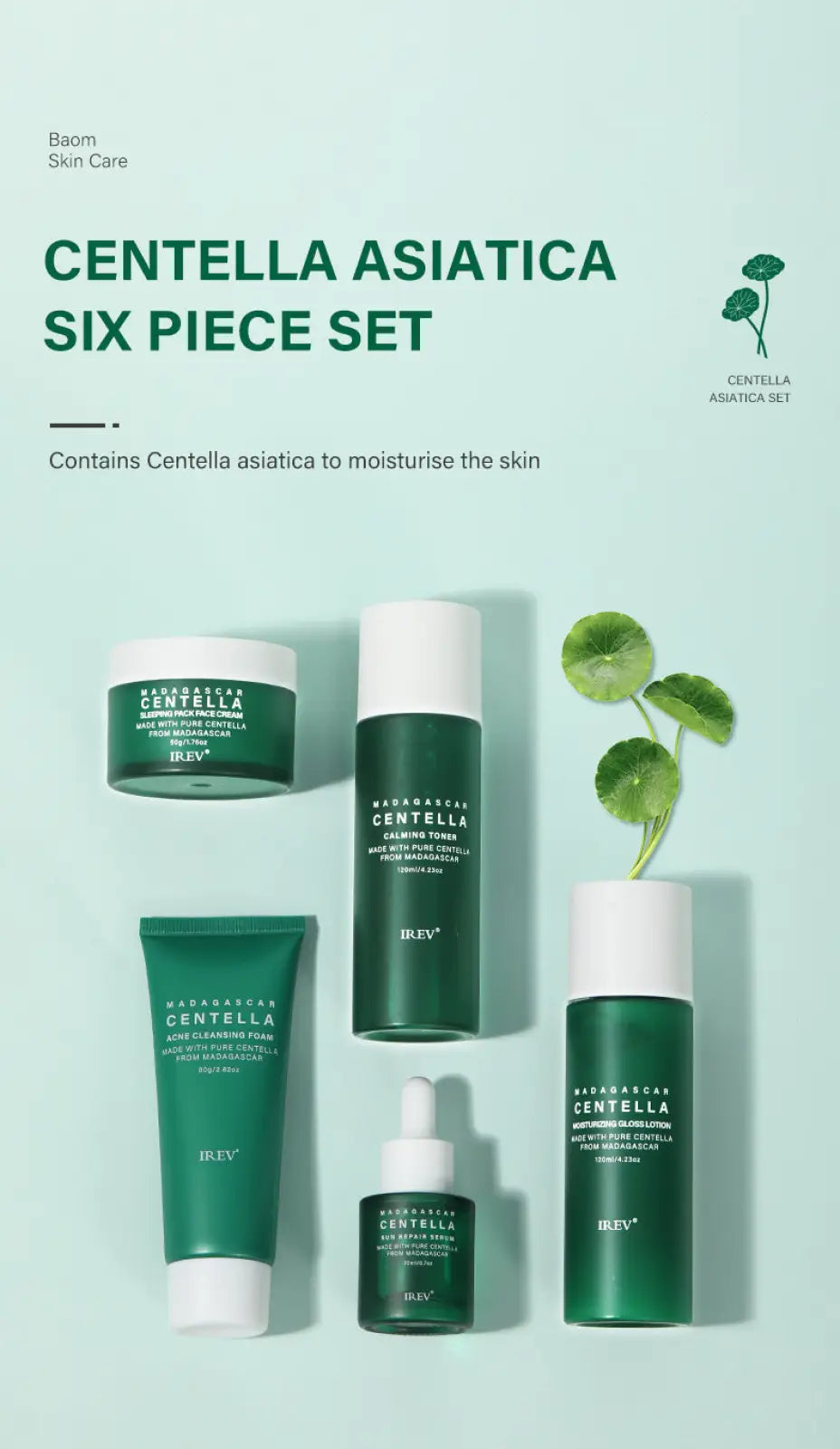 Centella Asiatica 5-piece Facial Skincare Set by Irev