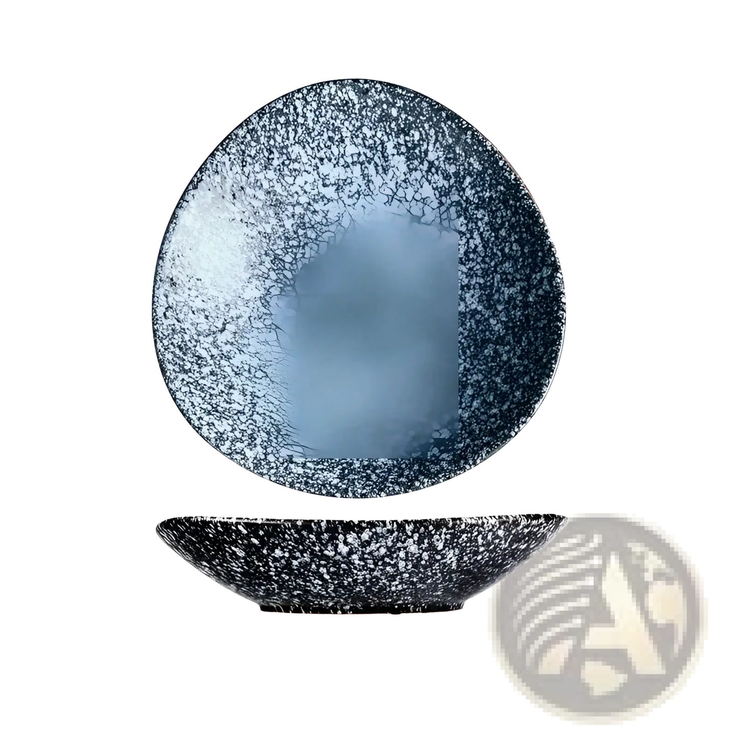 Ceramic Blue Speckled Nordic Round Corner Fillet Plate