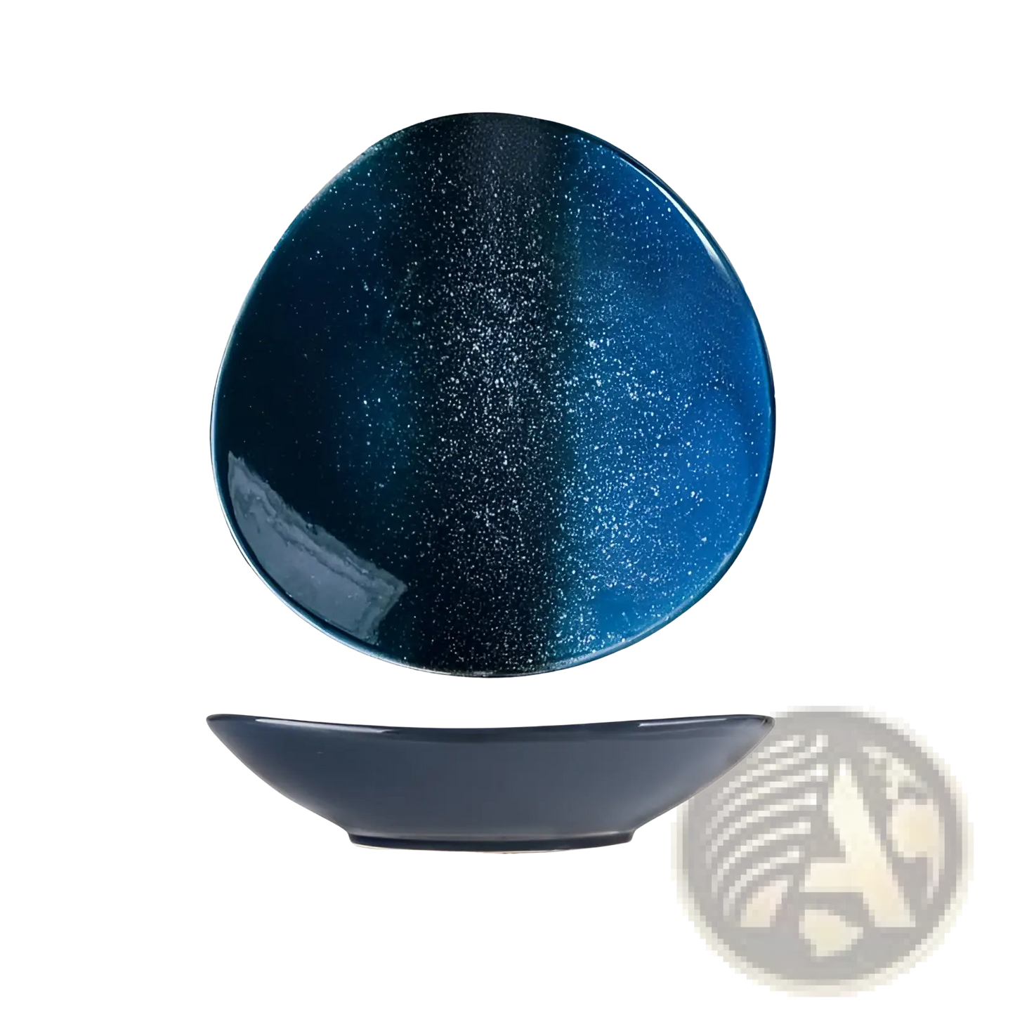 Ceramic Blue Speckled Nordic Round Corner Fillet Plate