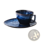 Ceramic Coffee Mug and Saucer Set in Deep Blue Glaze
