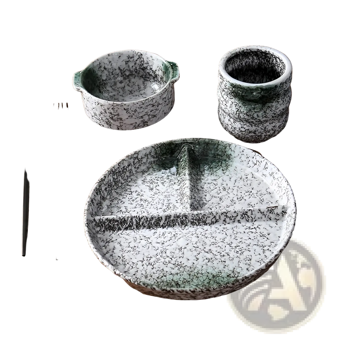 Ceramic Divided Dinner Plate Set with Speckled Glaze