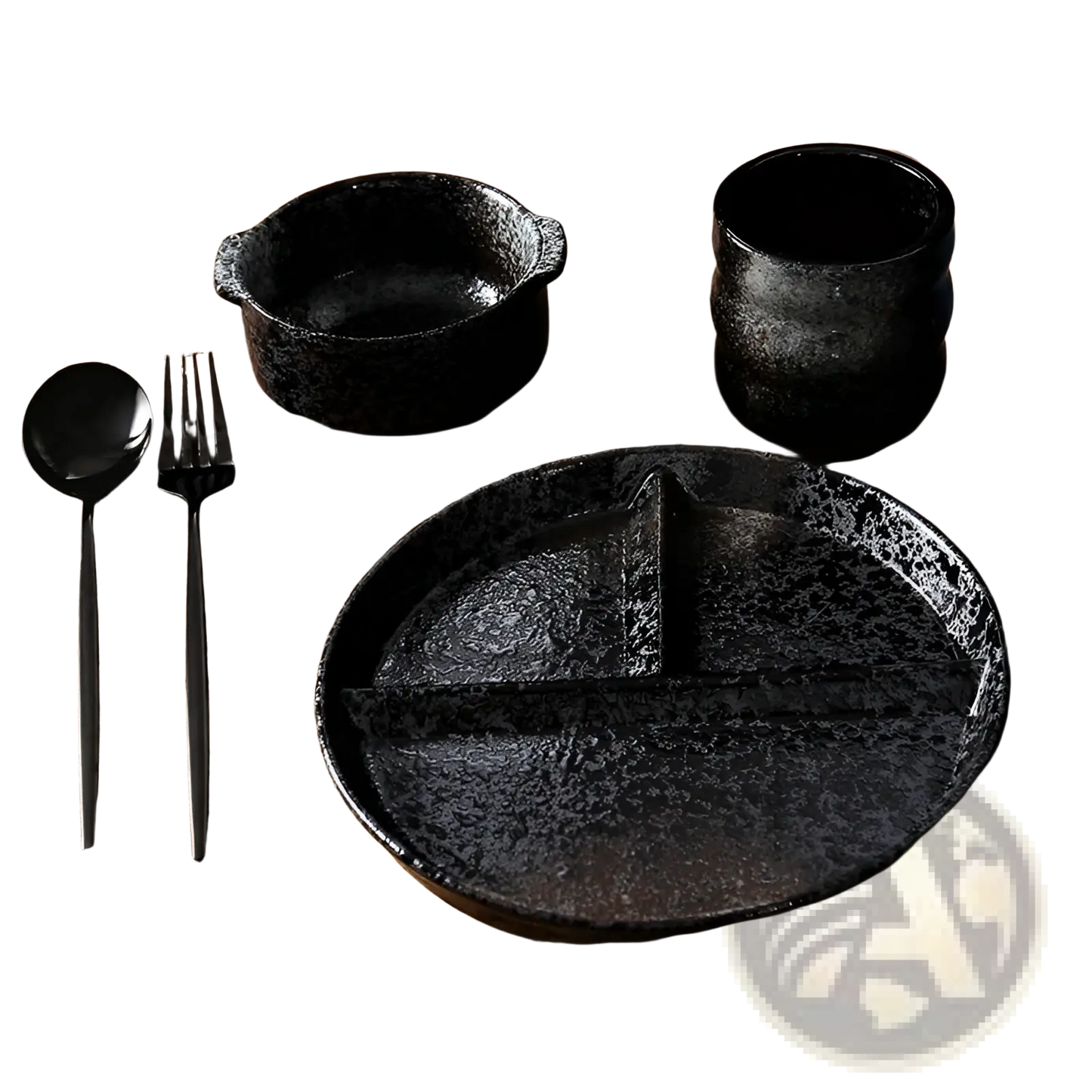 Ceramic Divided Dinner Plate Set with Speckled Glaze