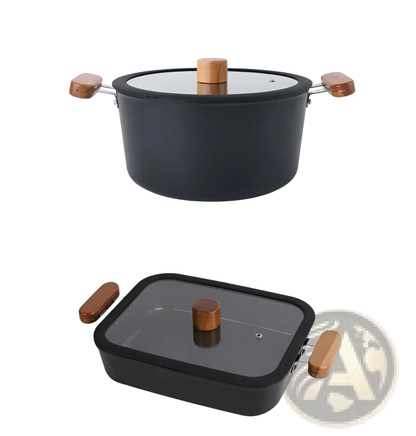 Ceramic Non Stick Pot Set with Wooden Handles