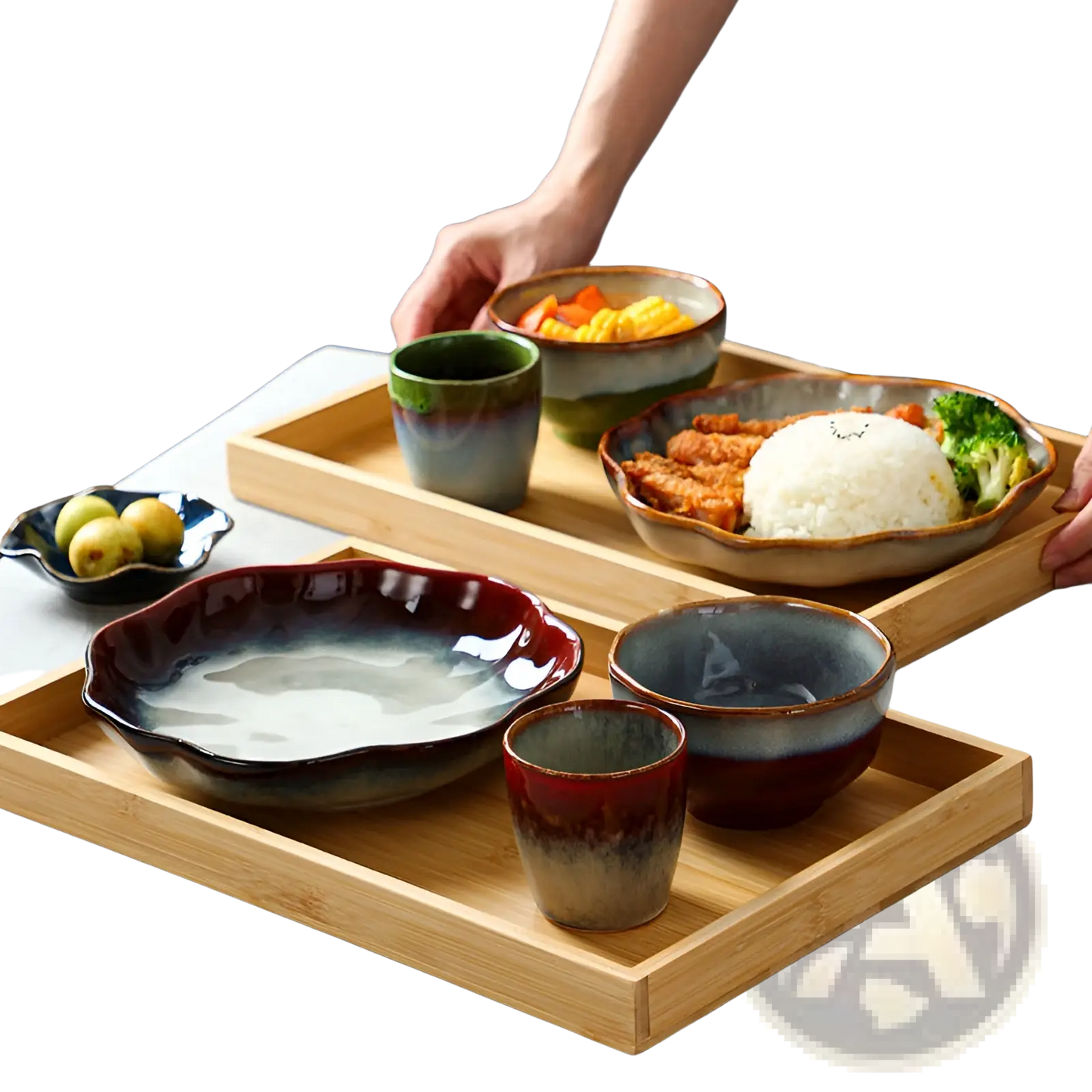 Ceramic Tableware Set Scalloped Fambe Diamond Dishes